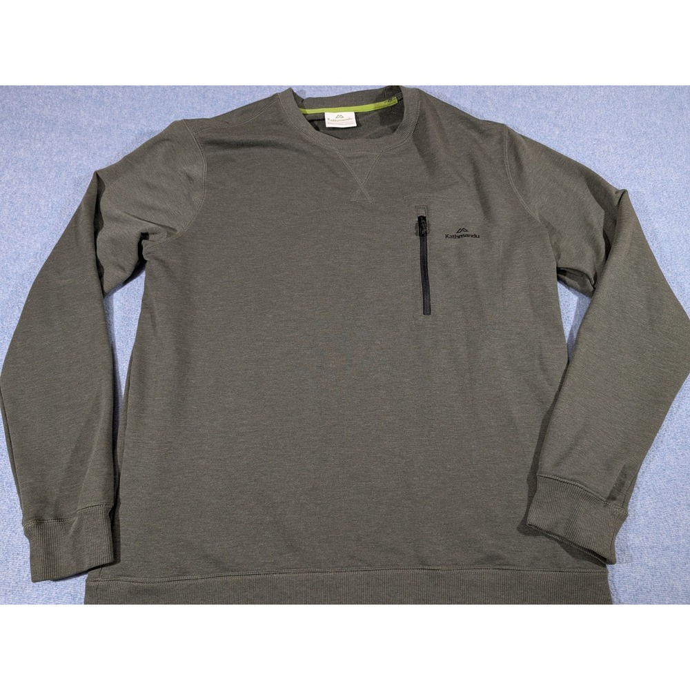 Kathmandu Mens 2XL Olive Green Crewneck Sweatshirt Zipper Pocket Long Sleeve